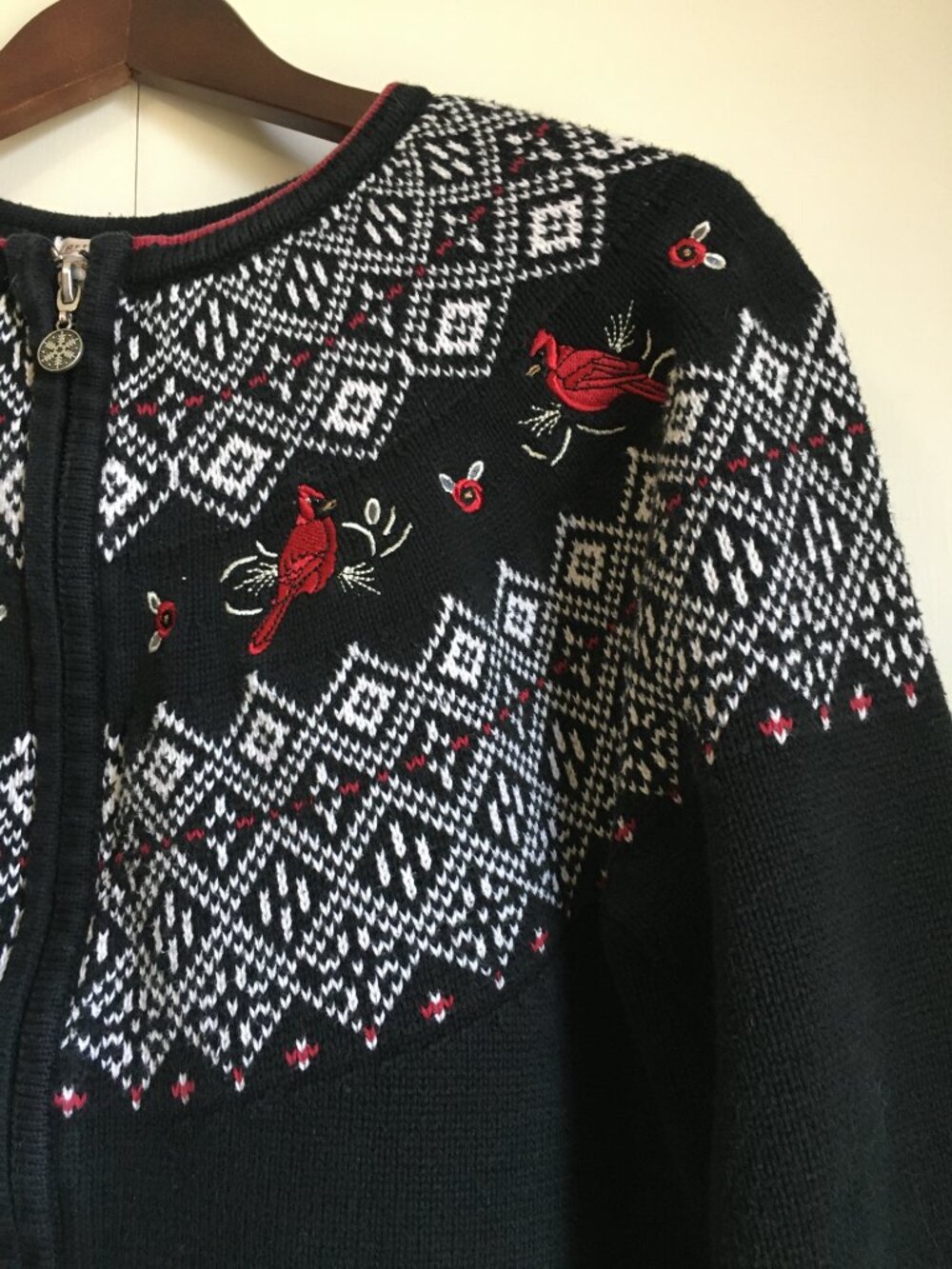 Vintage Northern Reflections Cotton Cardinal Fair Isle Zip Up Sweater - L - Picture 7 of 16
